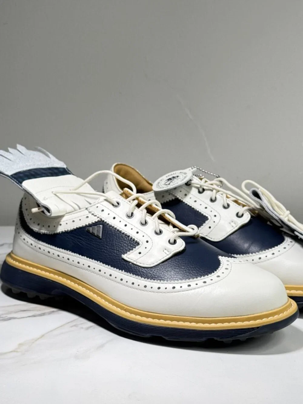 Adidas x Malbon MC87 Spikeless Leather Golf Shoes, US Mens 7, White Navy